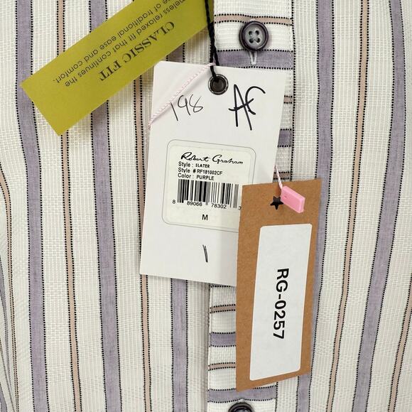 Robert Graham Woven Button Front Long Sleeve Shirt SLATER White Purple M - Picture 8 of 10